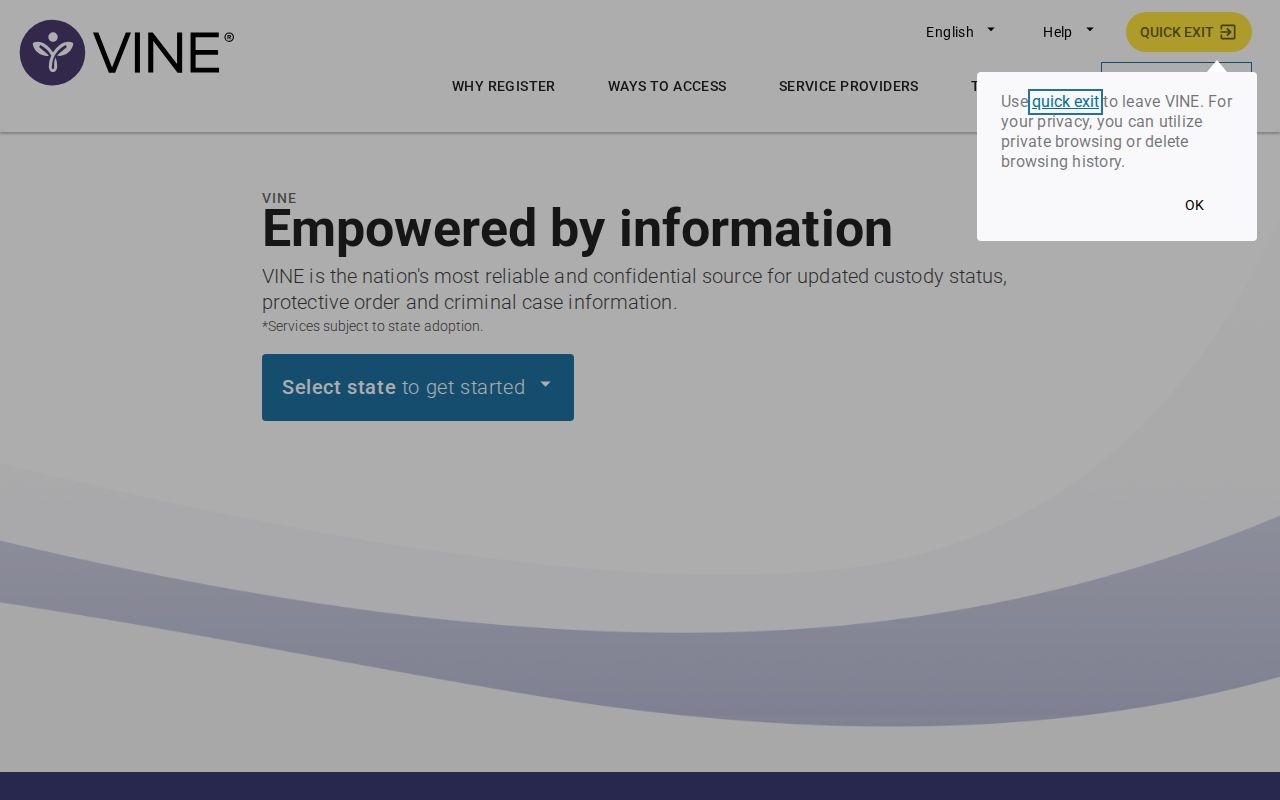 VINELink notification screen for Baltimore County custody updates